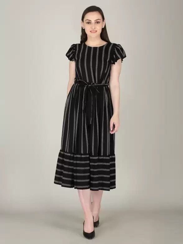 Striped A-Line Midi Dress - image 7