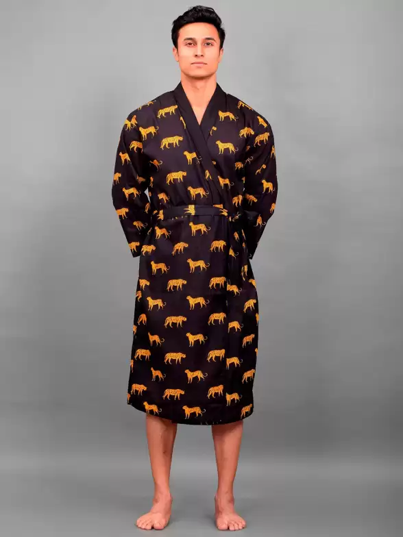 Men Printed Pure Cotton Bath Robe - image 7
