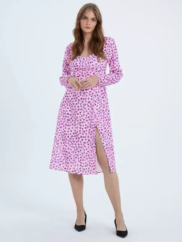 Animal Print A-Line Puff Sleeve Dress - image 7
