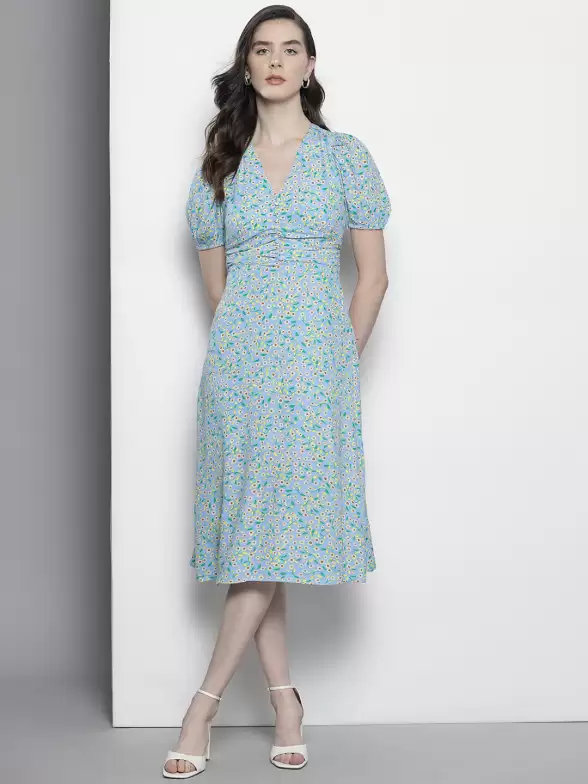 Floral Print A-Line Midi Dress - image 7
