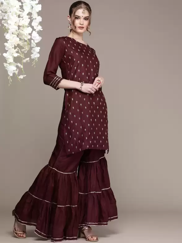 Women Embroidered Kurta with Sharara - image 7