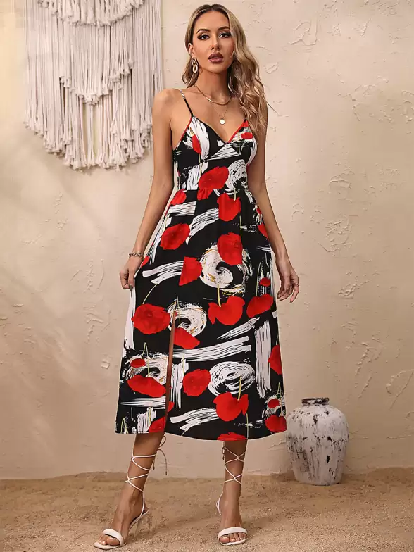 Floral Print A-Line Midi Dress - image 7