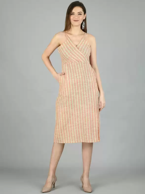 V-Neck Striped A-Line Dress - image 7