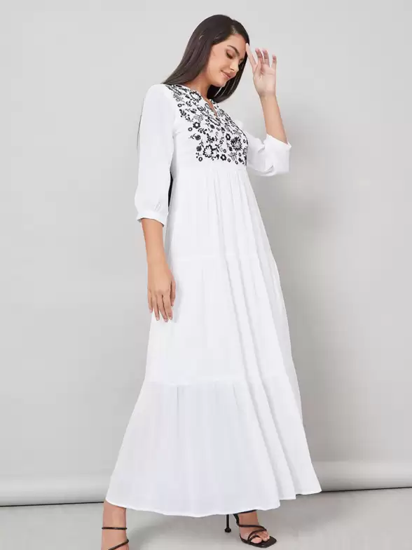 Embroidered Fit & Flare Dress - image 7