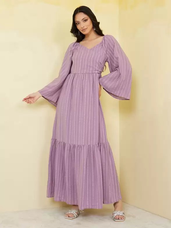Striped Flared Sleeve Dress - image 7