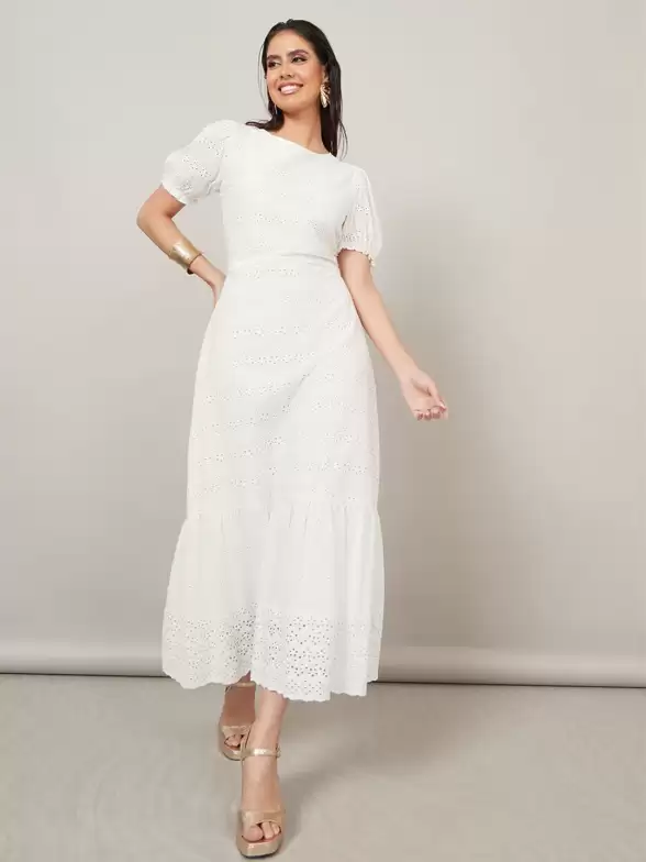 A-Line Midi Puff Sleeve Dress - image 7