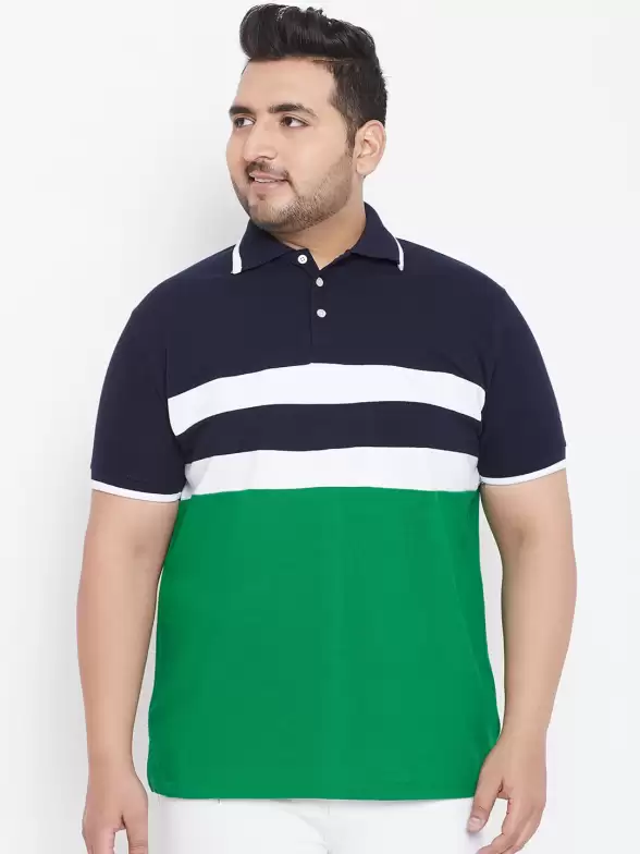 Plus Size Colourblocked Polo Collar Pure Cotton T-shirt - image 7