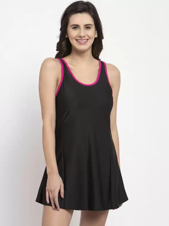Women Solid Swimdress with Attached Shorts - image 7