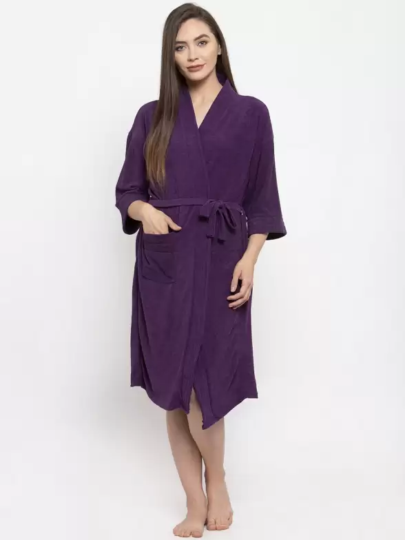 Women Solid Bath Robe - image 7