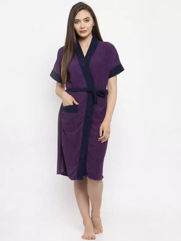 Women Colourblocked Bath Robe - image 7