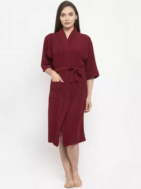 Women Solid Bath Robe - image 7