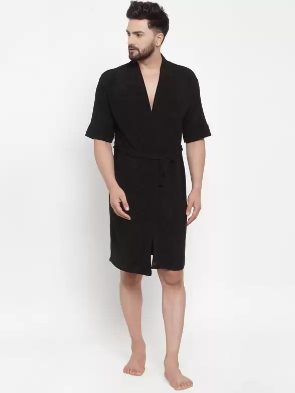 Men Solid Bath Robe - image 7