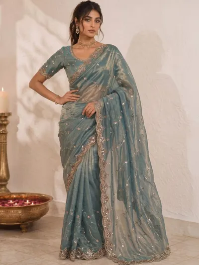 House of Pataudi Embellished Sequinned Satin Saree