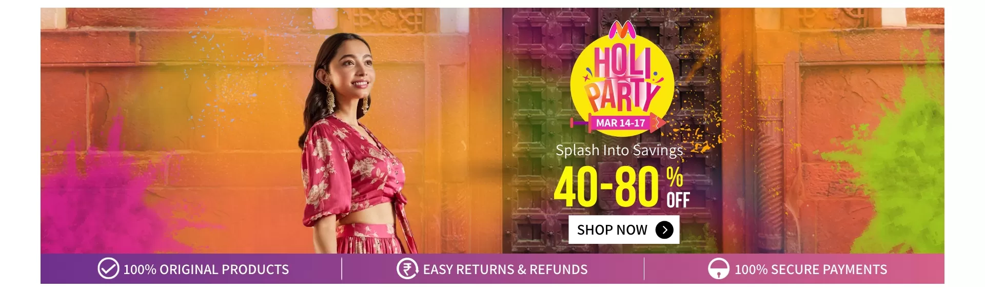 Myntra Holi Party Sale - Get 40-80% Off + 10% Discount on ICICI/HSBC Bank Cards