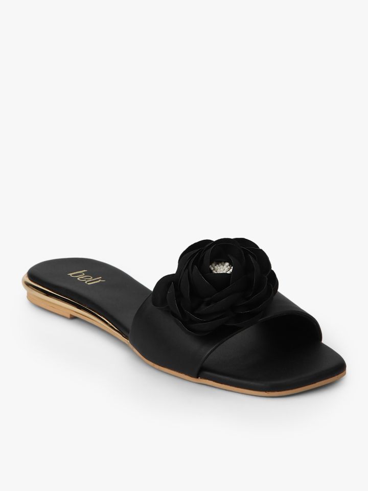 black open toe flats