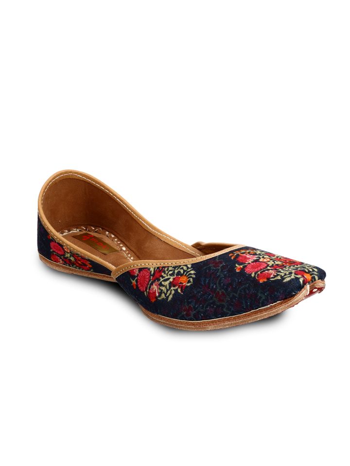 Buy Ta Chic Women Navy Blue Printed Canvas Mojaris Flats for