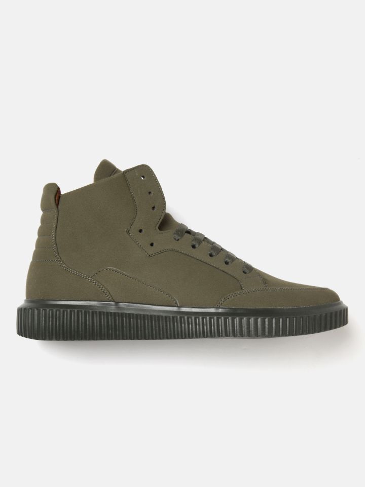 Buy Crew STREET Men Olive Green Solid Mid Top Sneakers Casual