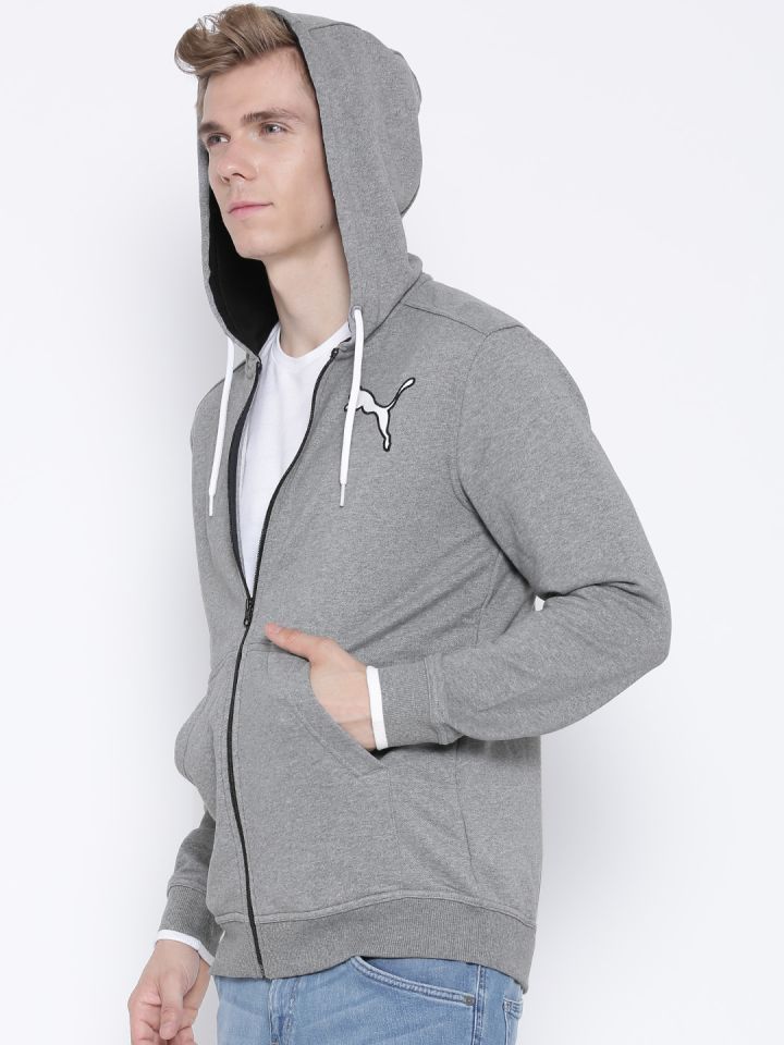 Buy Puma Men Grey Melange Solid Hooded Track Sweatshirt