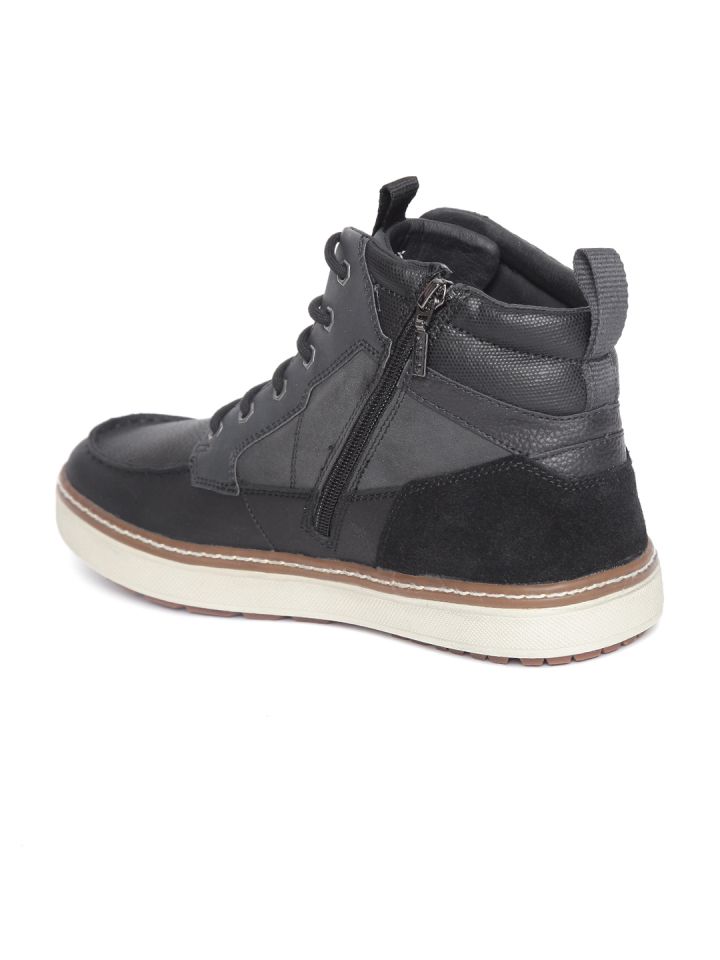 Buy Geox Men Black Solid Leather Mid Top Sneakers Casual Shoes