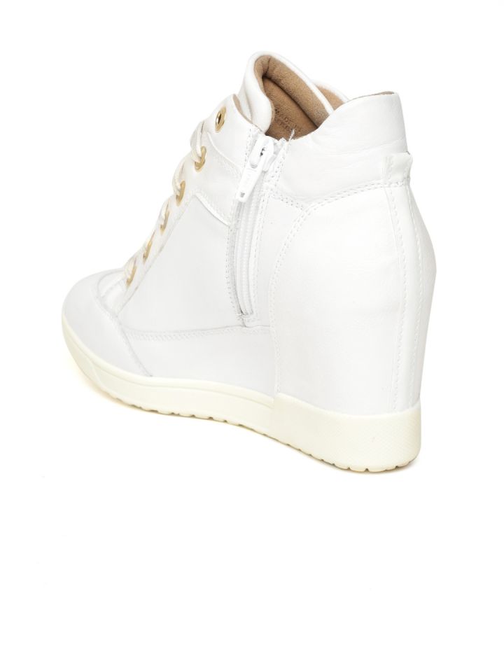 Geox Women White Solid Heeled Sneakers