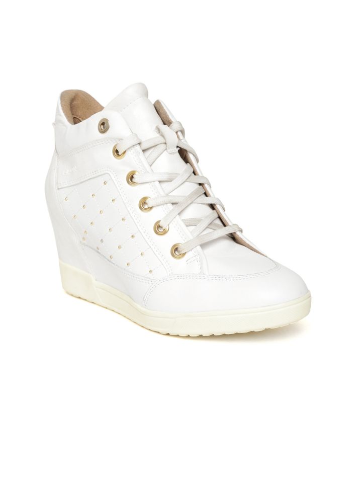 Geox Women White Solid Heeled Sneakers 