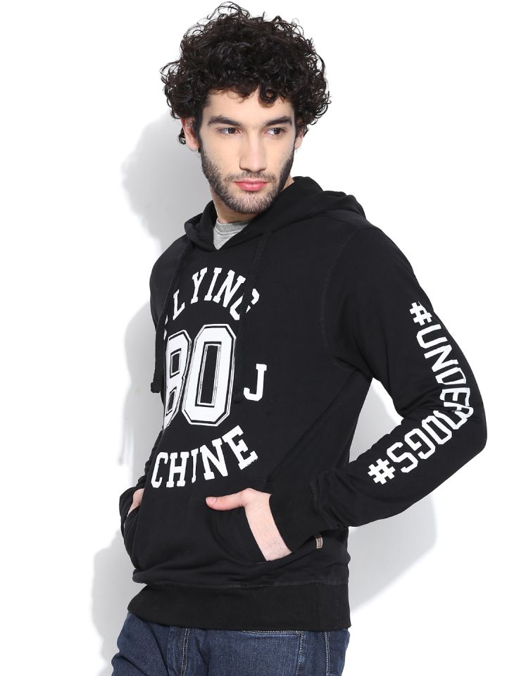 Buy Flying Machine Black Printed Hooded Sweatshirt Sweatshirts
