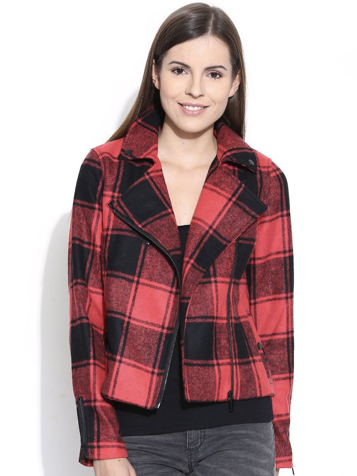 red and black checked jacket