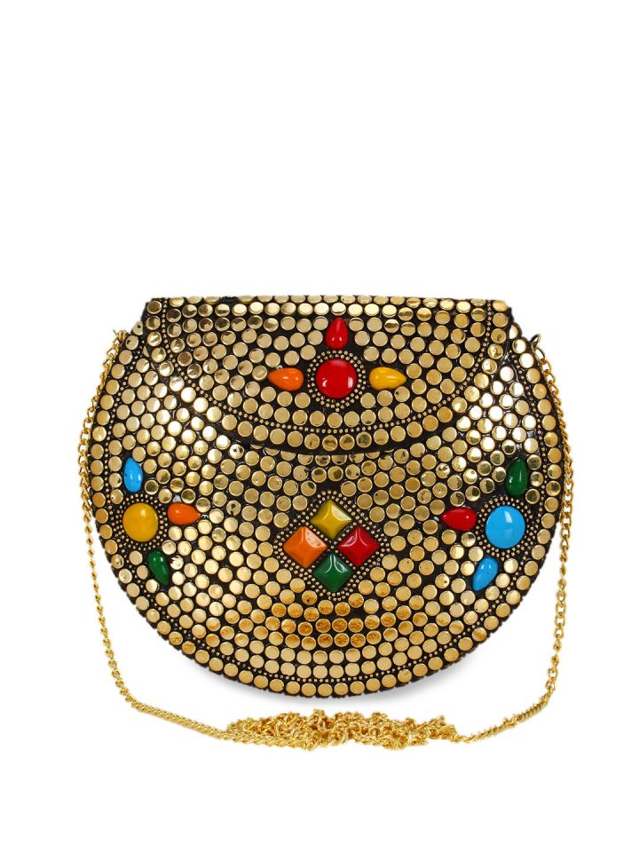 Buy Anekaant Gold Toned Textured Clutch Clutches for Women