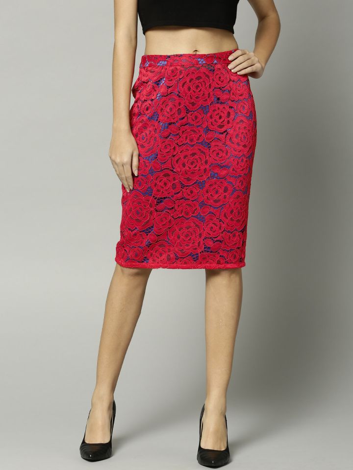 Marks Spencer Red Lace Pencil Skirt