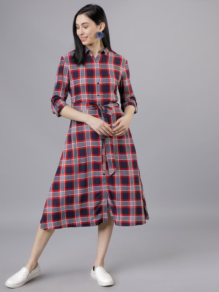 tokyo talkies women navy blue printed shirt dress