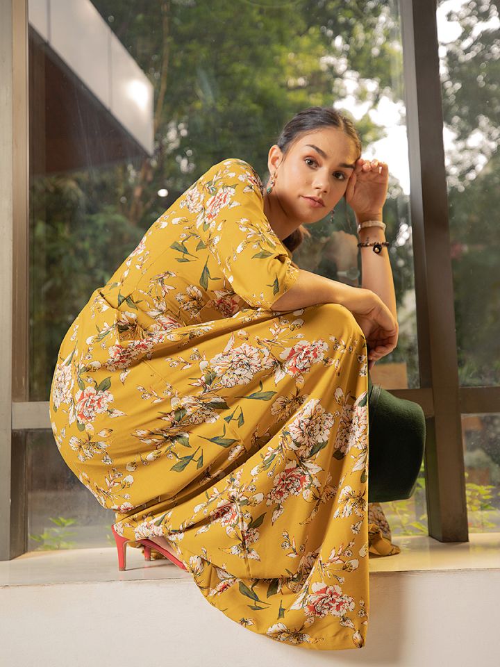 Mustard floral midi dress clearance
