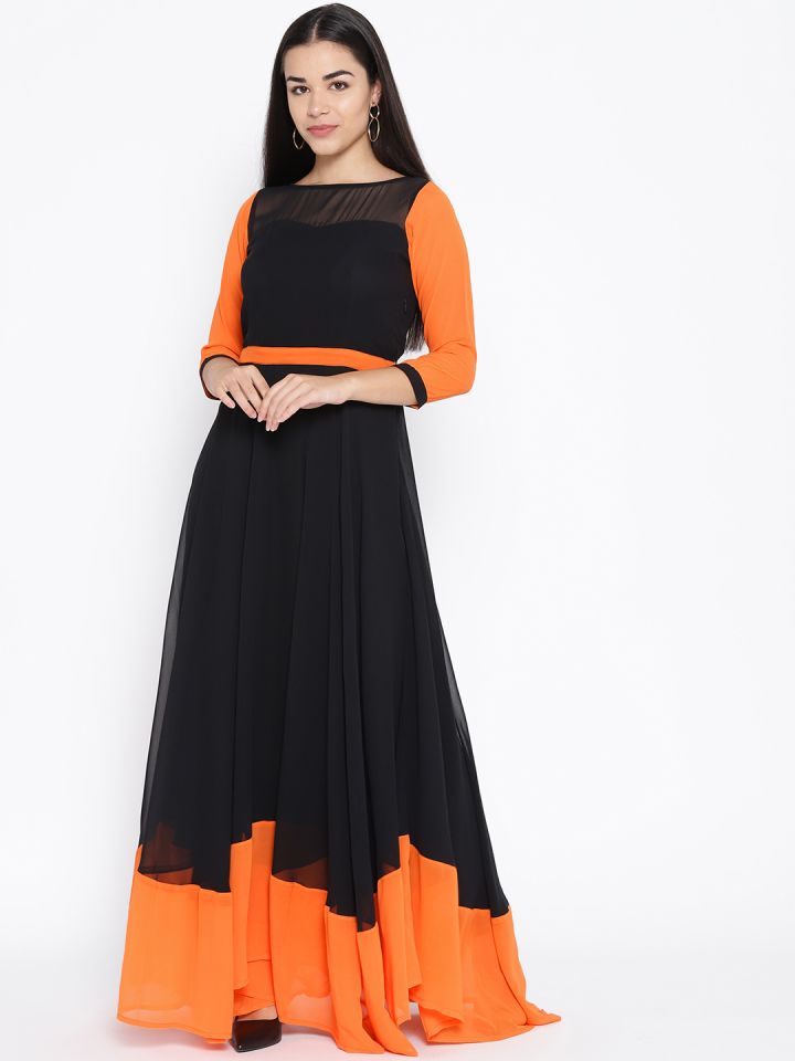 black and orange gown