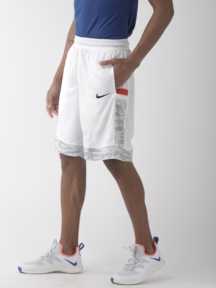Nike Men White Loose Fit AS M NK DRY COURTLINES DRI FIT Solid Basketball Shorts