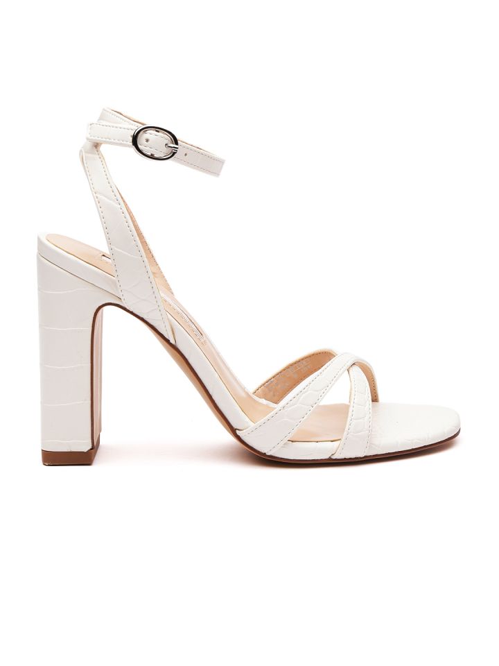MANGO Women White Croc Pattern Block Heels