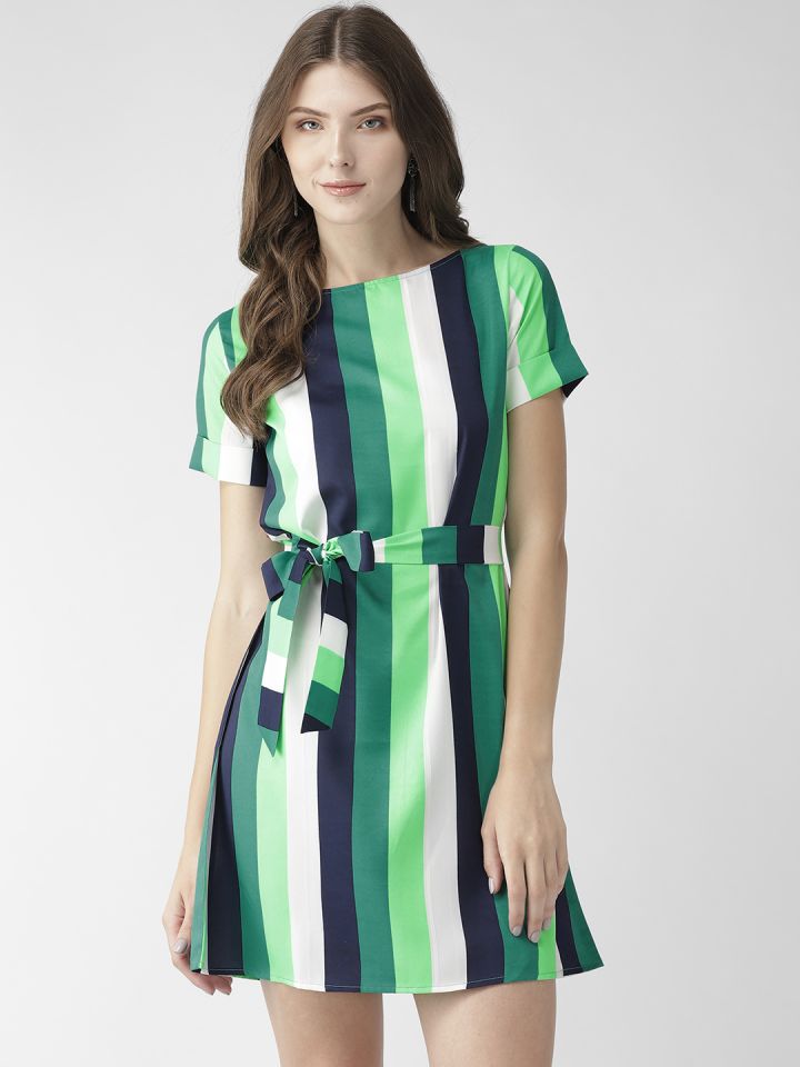 Green and white striped dress hot sale