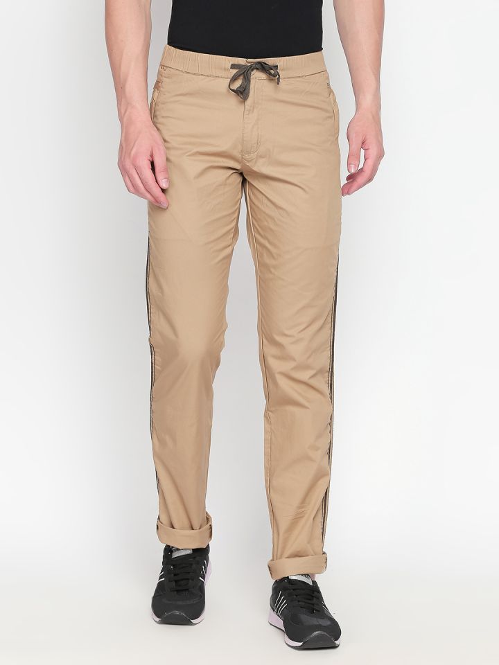 Buy Beevee Men Khaki Coloured Solid Straight Fit Trackpants