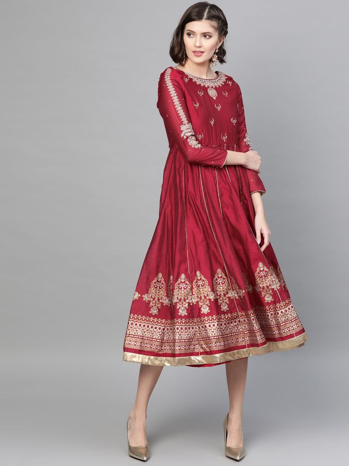 maroon embroidered dress
