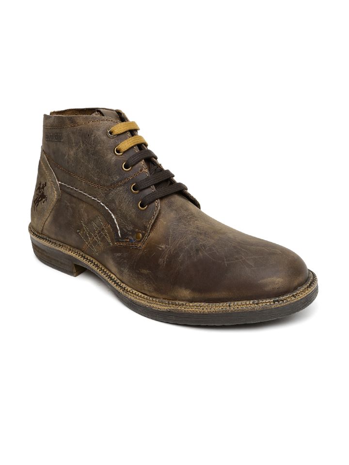 Buckaroo Men Brown Leather High Top Flat Boots