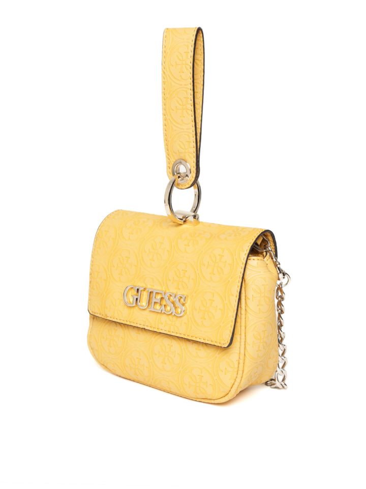 GUESS Mustard Yellow Textured Handheld Bag