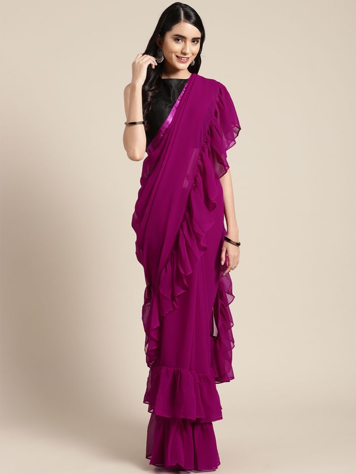 Tikhi Imli Magenta Solid Ruffle Saree