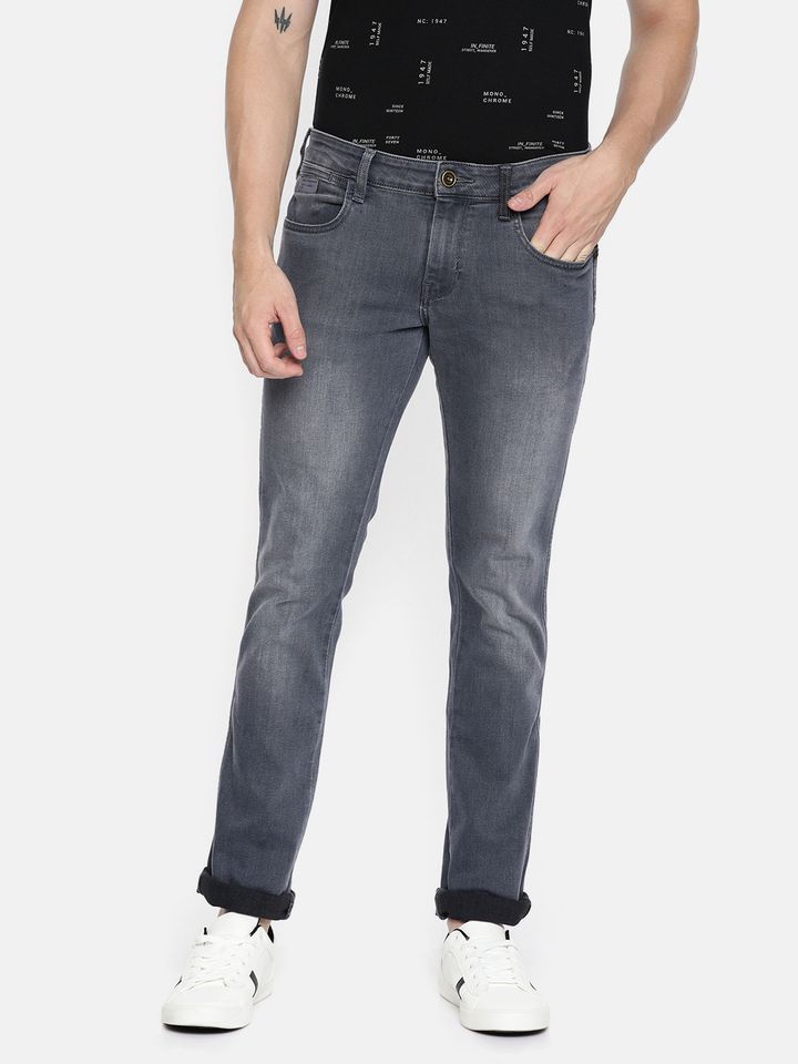 Buy Wrangler Men Grey Skanders Slim Tapered Fit Low Rise Clean Look  Stretchable Jeans - Jeans for Men 10267099 | Myntra