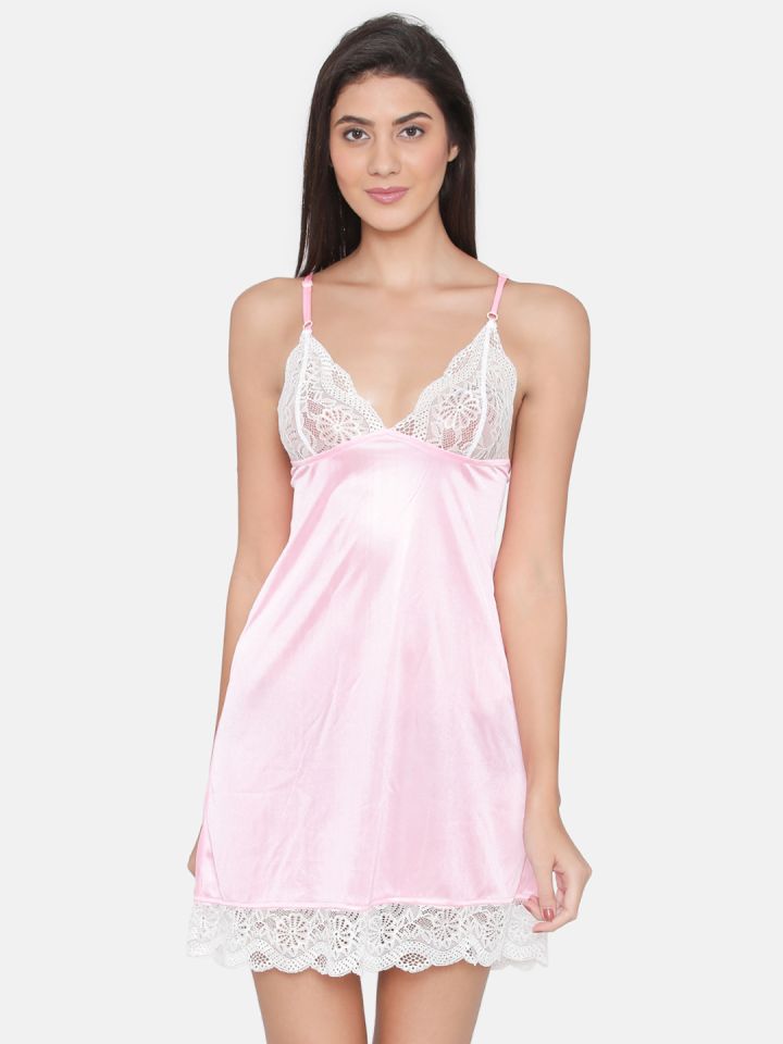 Clovia Pink Baby Doll Nightdress NS0464P22XL