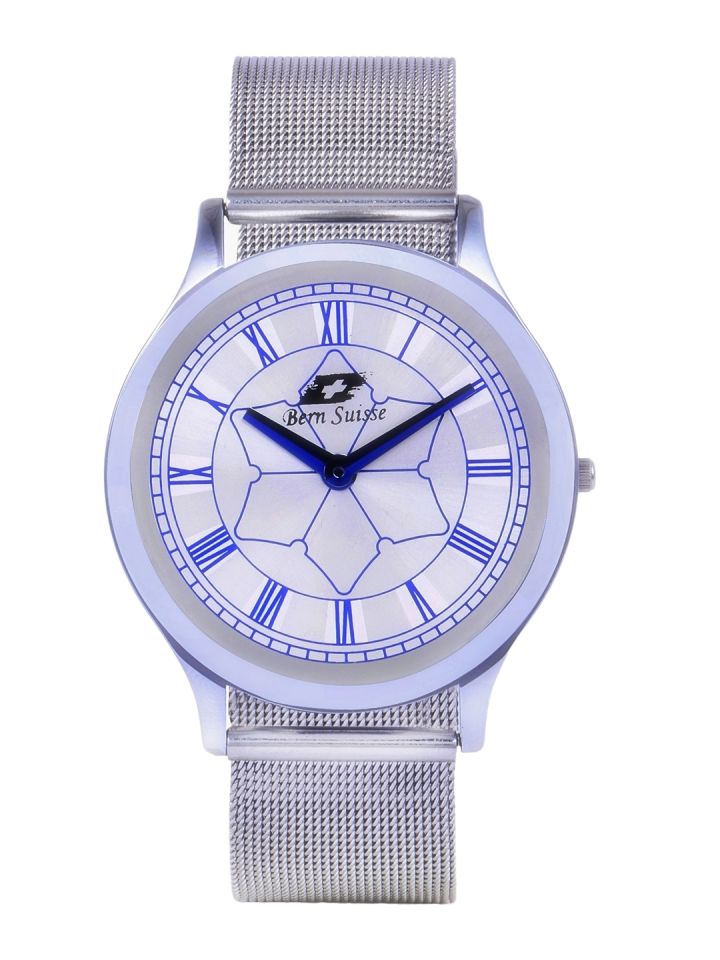 Bern Suisse Men Silver Toned Blue Analogue Watch