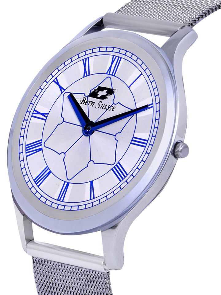 Bern Suisse Men Silver Toned Blue Analogue Watch