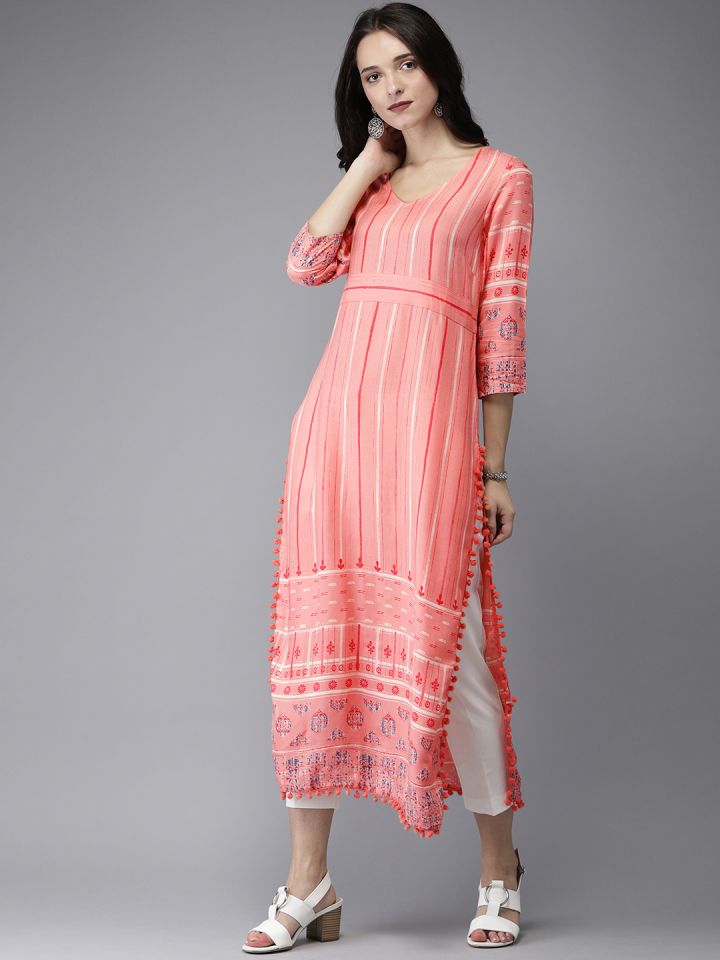 Anouk pink sales printed straight kurta