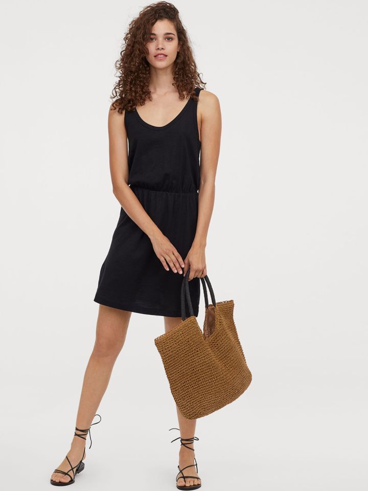 H M Women Black Solid Modal Blend Jersey Dress