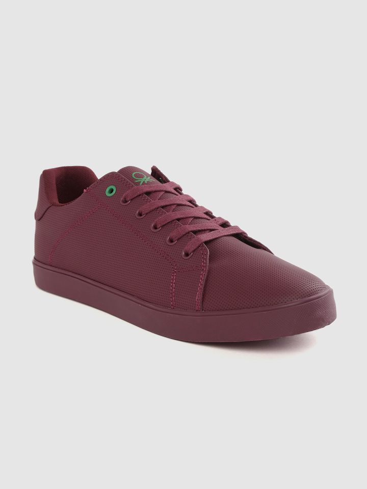 Buy United Colors Of Benetton Men Burgundy Perforated Sneakers