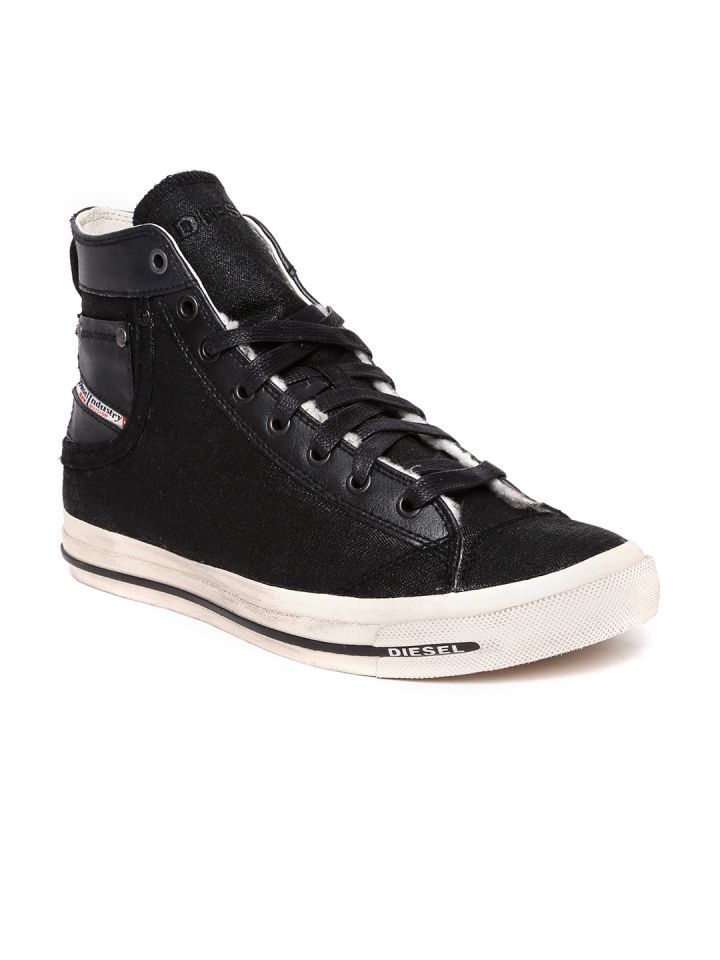 Buy DIESEL Men Black Canvas Sneakers Casual Shoes for Men