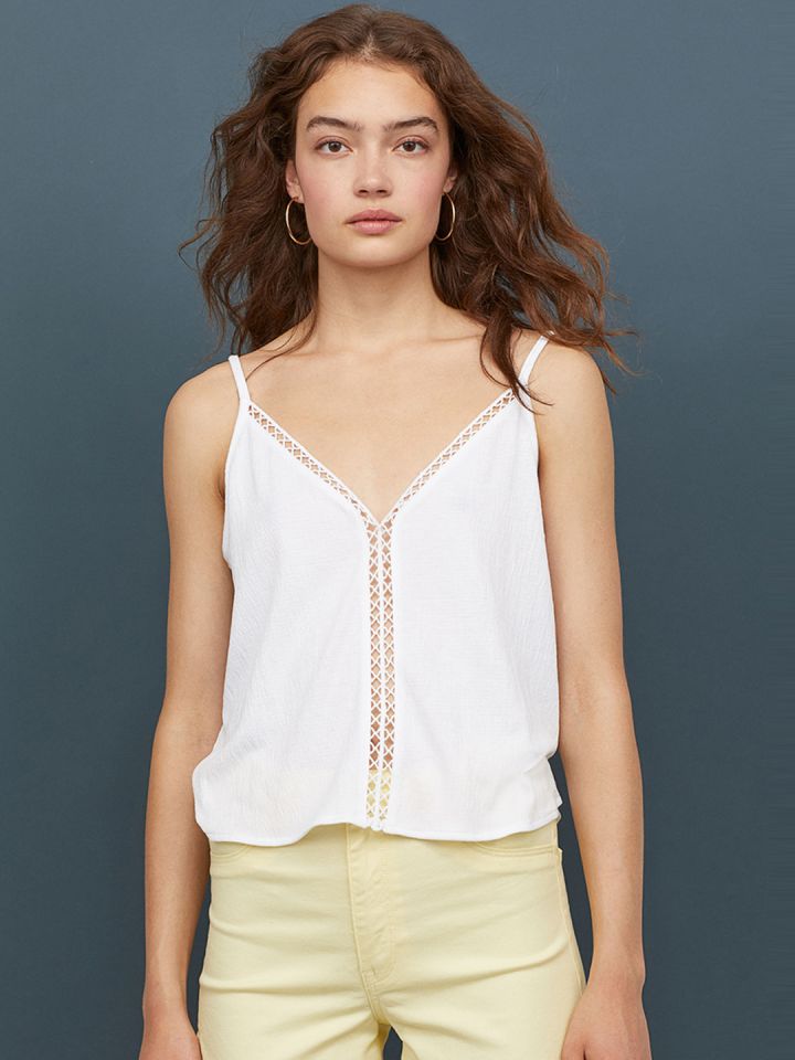Buy H M Women White Solid V Neck Strappy Sustainable Top Tops