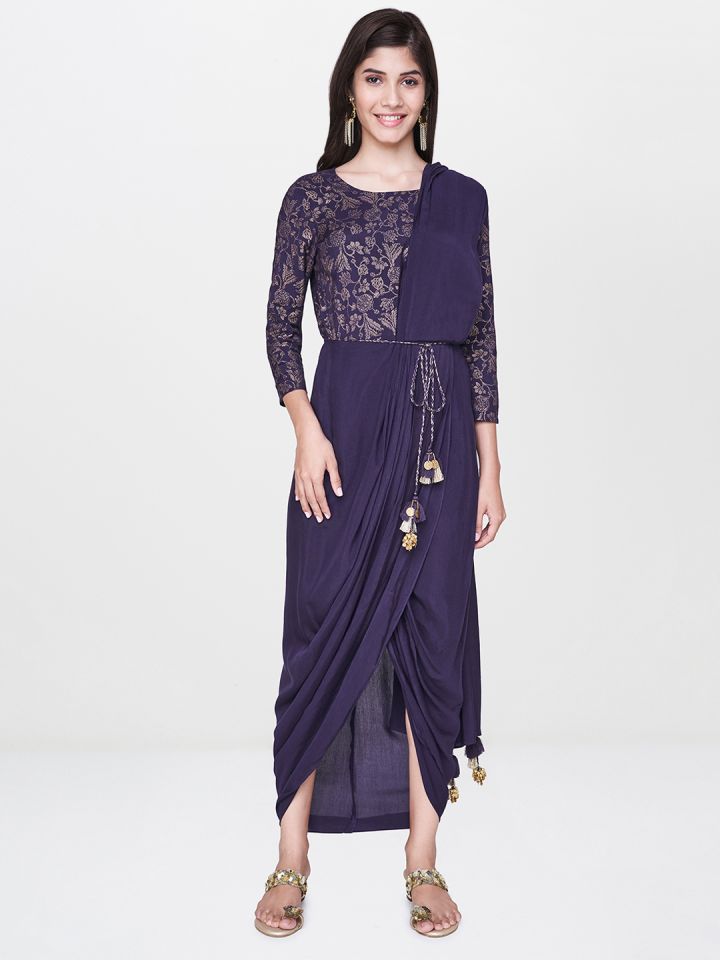 Buy Global Desi Women Purple Solid Viscose Rayon Ready To